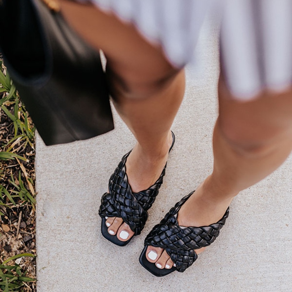 Black Braided Cross Over Sandal